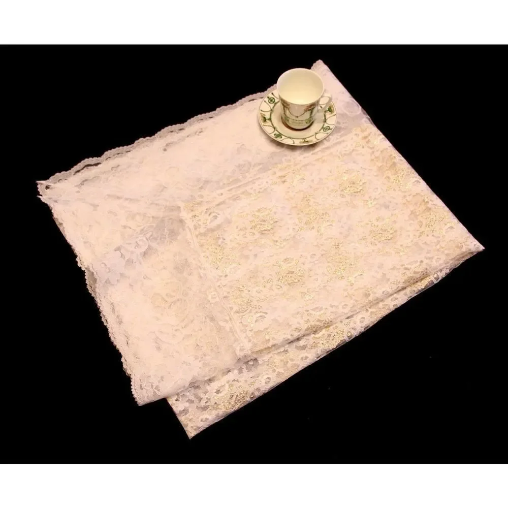 NEW BIG LONG WHITE GOLD LACE MANTEL DRESSER SCARF TABLE RUNNER